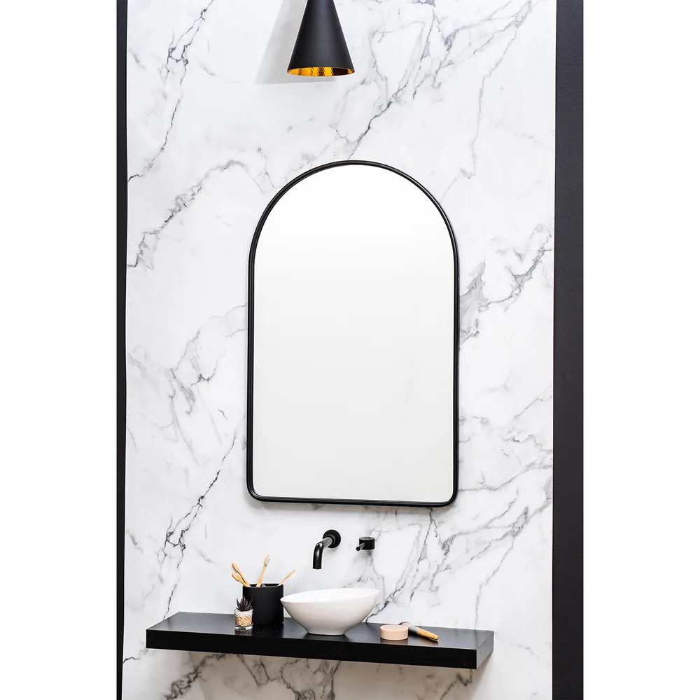 Alaina Arch Wall Mirror - Black, Metal