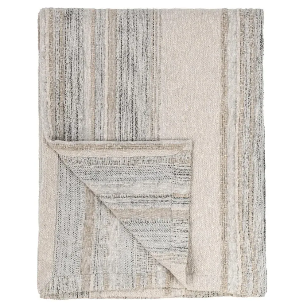Alaina Striped Throw Blanket - Beige, Cotton