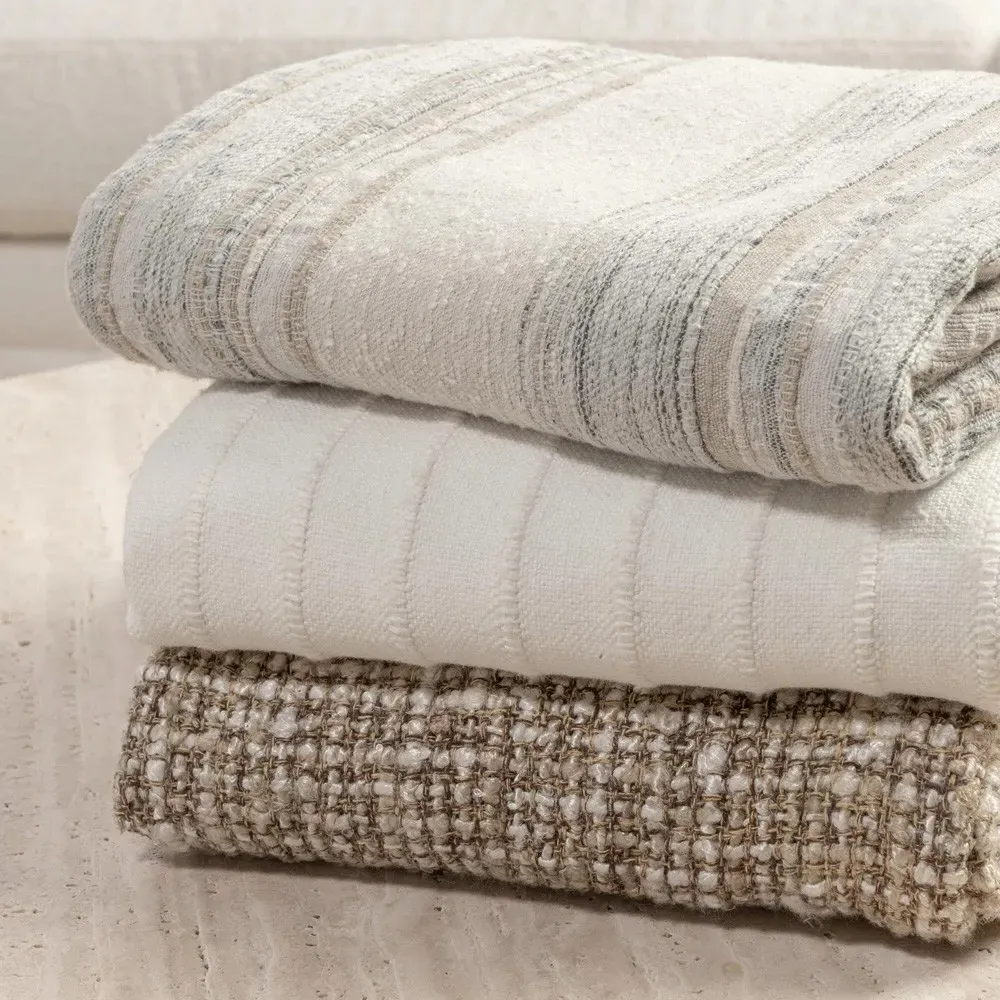Alaina Striped Throw Blanket - Beige, Cotton