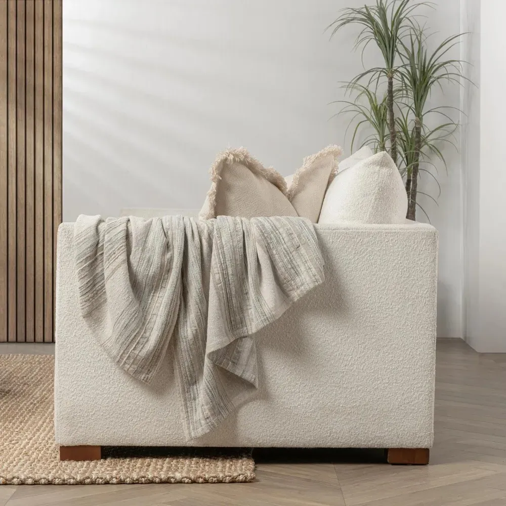 Alaina Striped Throw Blanket - Beige, Cotton