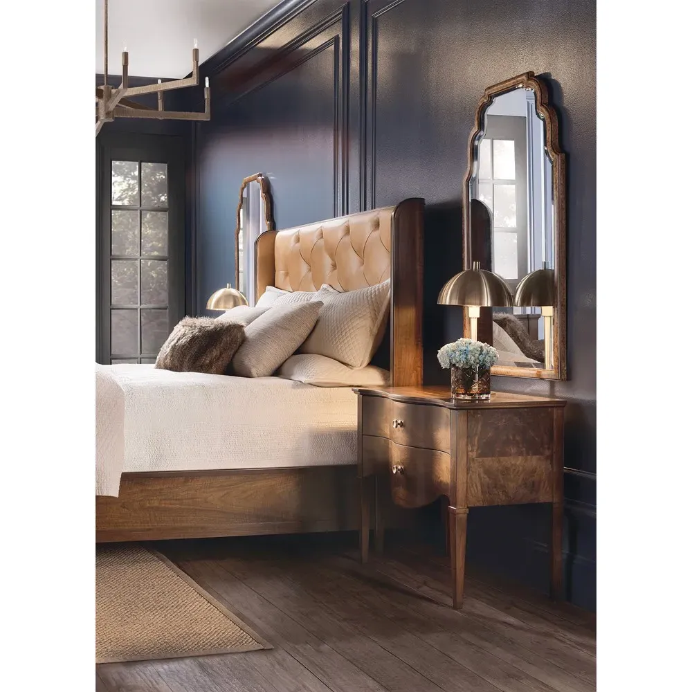 Alaine Curved Nightstand - Brown, Walnut