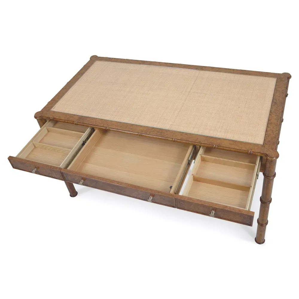 Alaine Desk with Woven Cane - Brown, Oak