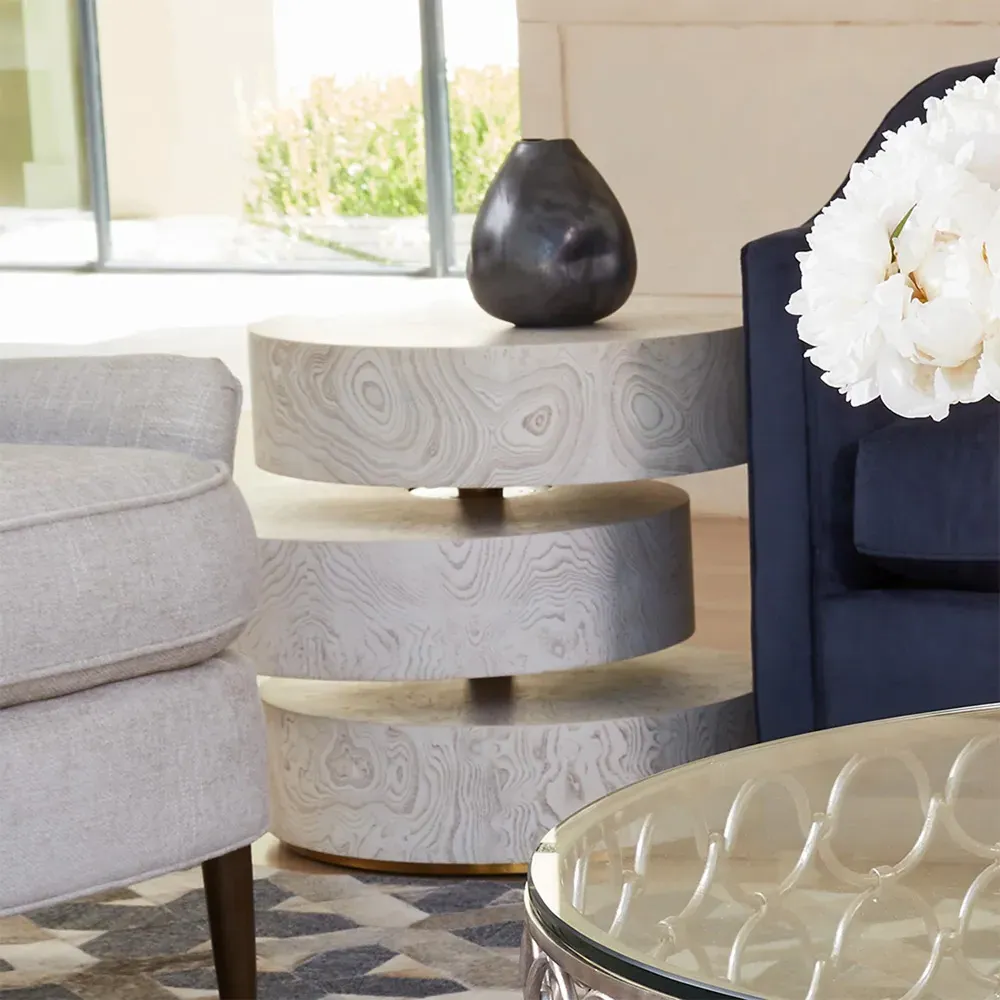 Alaric Round Side Table with Rotating Tiers - White, Poplar Wood