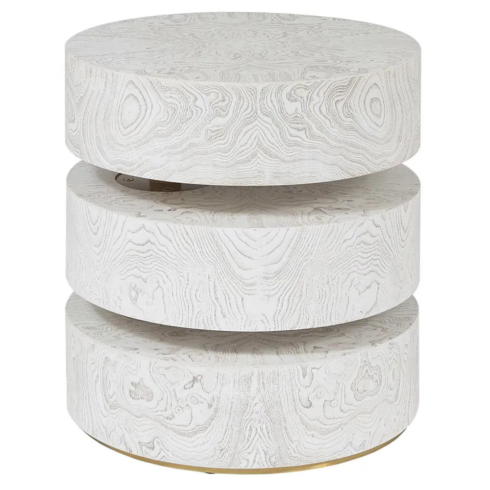 Alaric Round Side Table with Rotating Tiers - White, Poplar Wood image