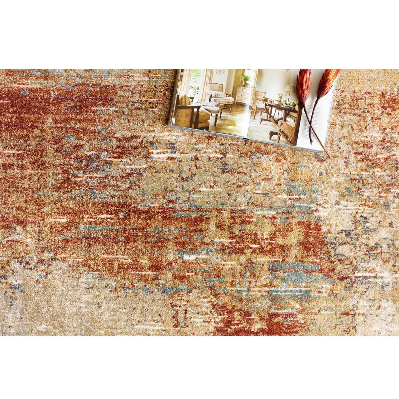 Alarisse Abstract Patterned Rug - Orange, Polypropylene