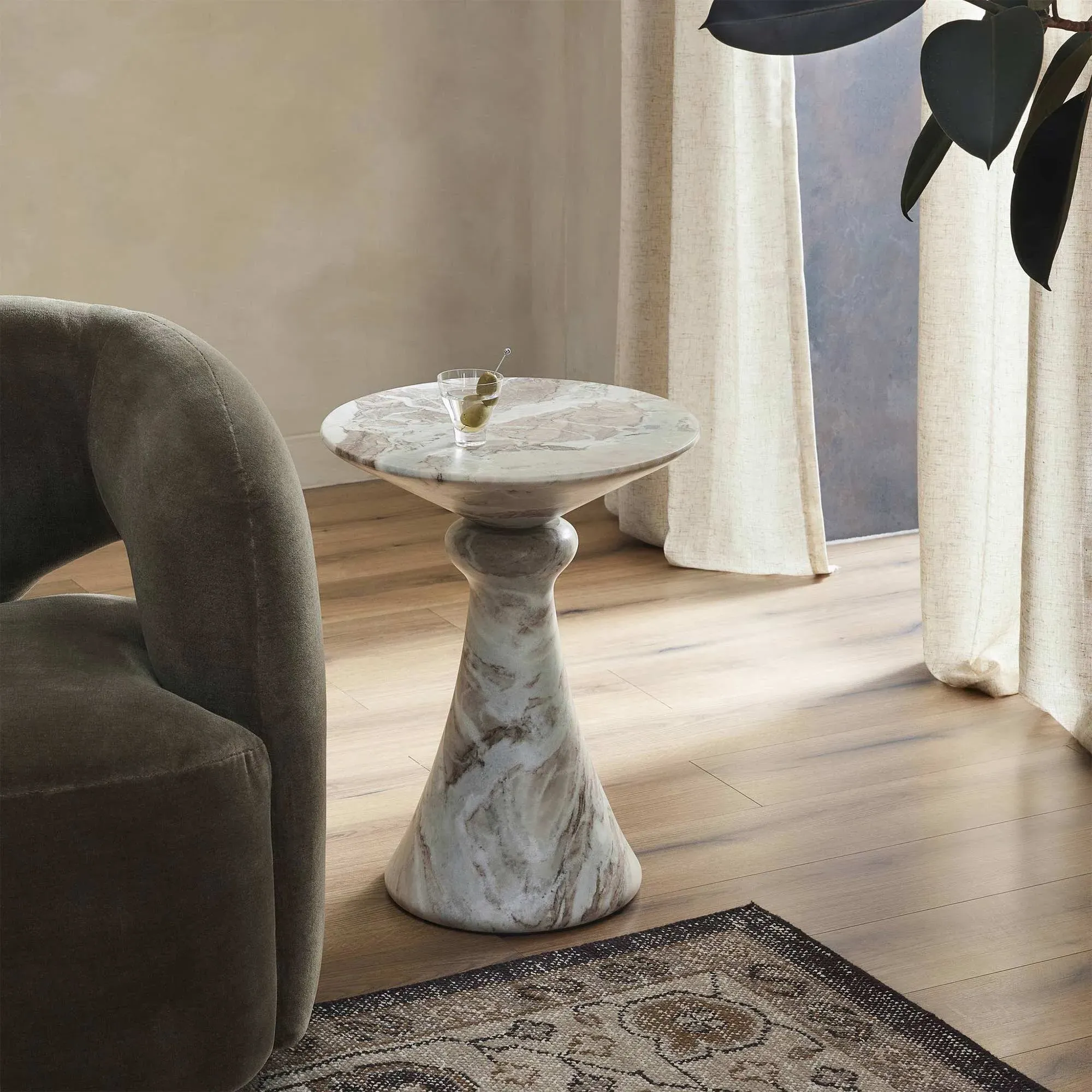 Alastair Round End Table - Beige, Marble