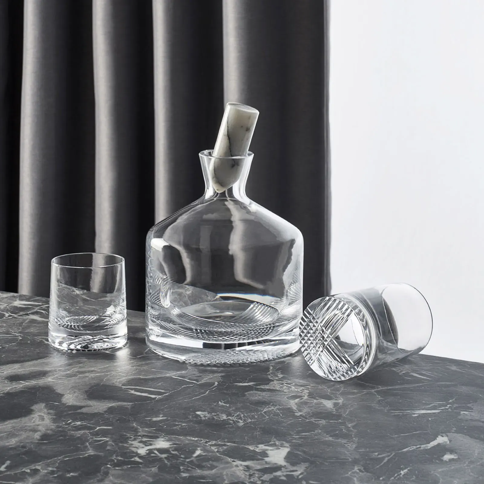 Alba Clear Crystal Whiskey Glass and Decanter Set - Clear