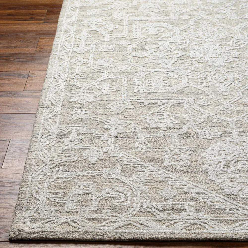 Albertine Sample Floral Patterned Rug - Cream, Recycled PET