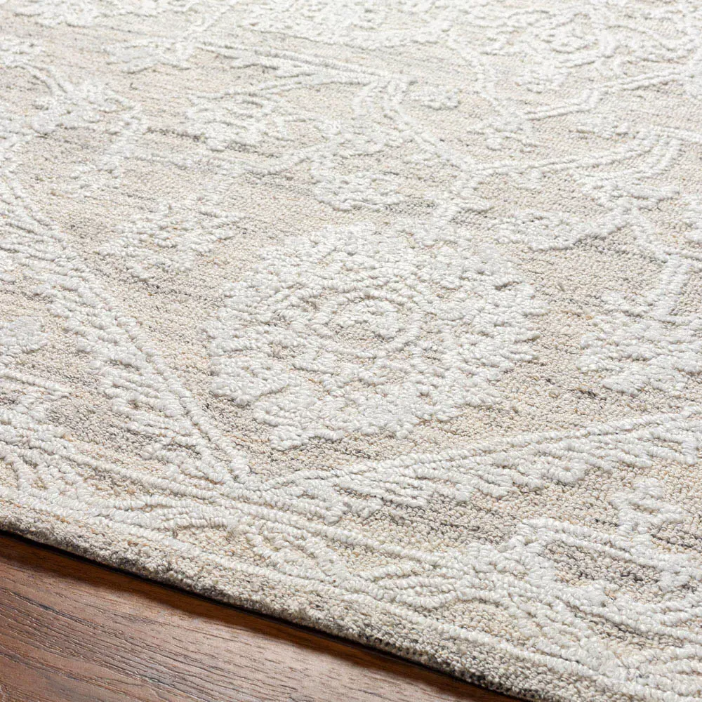 Albertine Sample Floral Patterned Rug - Cream, Recycled PET