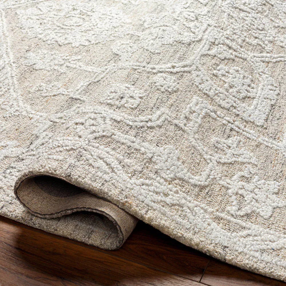 Albertine Sample Floral Patterned Rug - Cream, Recycled PET