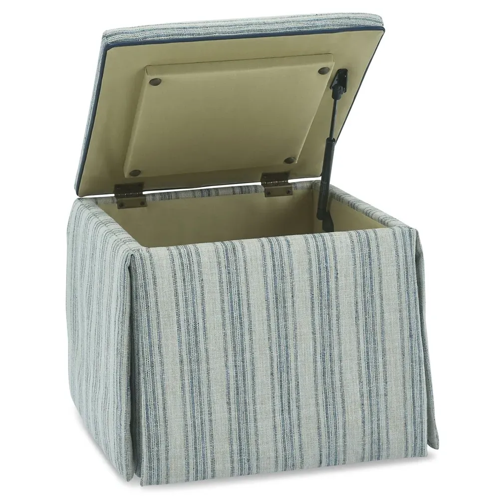 Albrech Square Storage Ottoman - Blue Striped