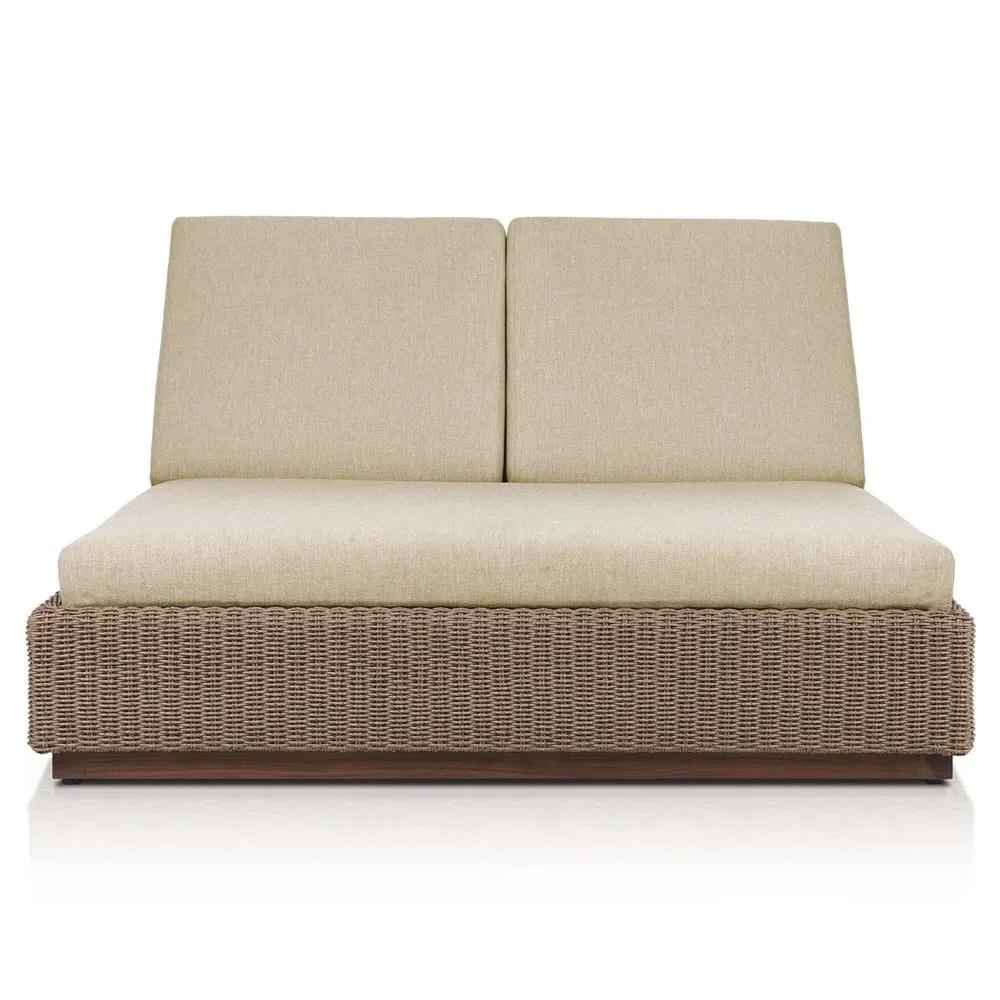 Alease Double Outdoor Chaise - Brown, Teak