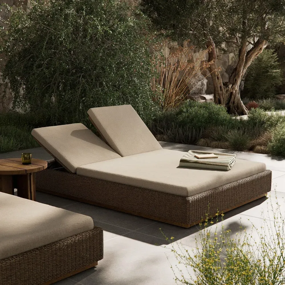 Alease Double Outdoor Chaise - Brown, Teak