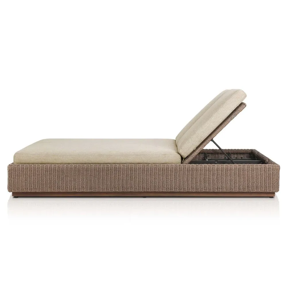 Alease Double Outdoor Chaise - Brown, Teak