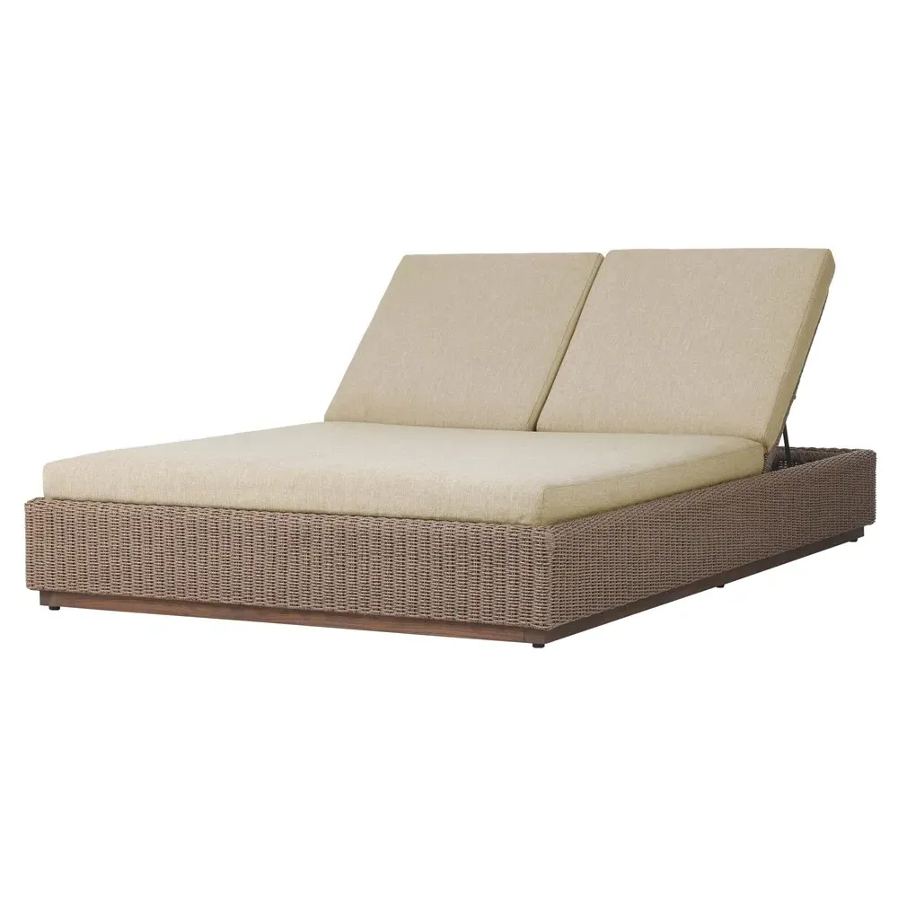 Alease Double Outdoor Chaise - Brown, Teak