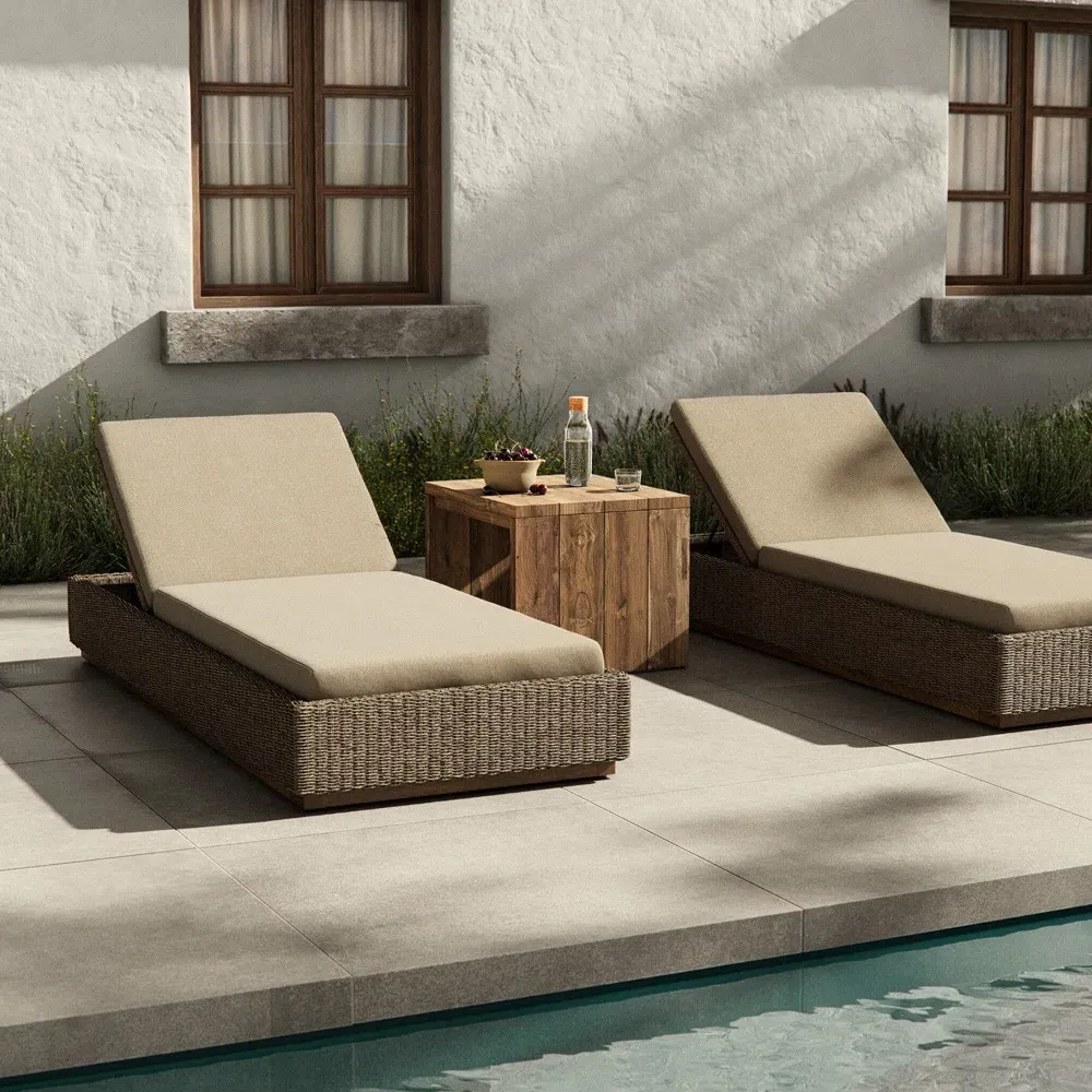 Alease Outdoor Chaise - Brown, Teak