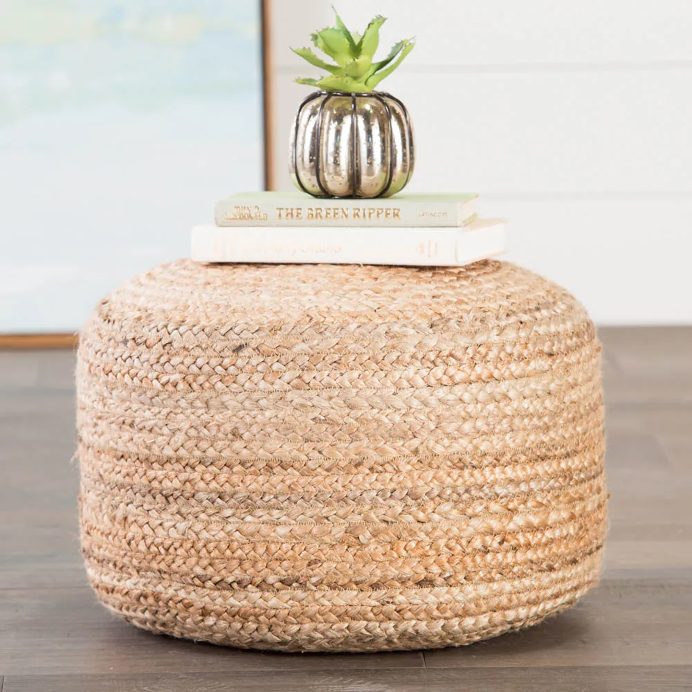 Aleena Round Pouf - Beige, Jute