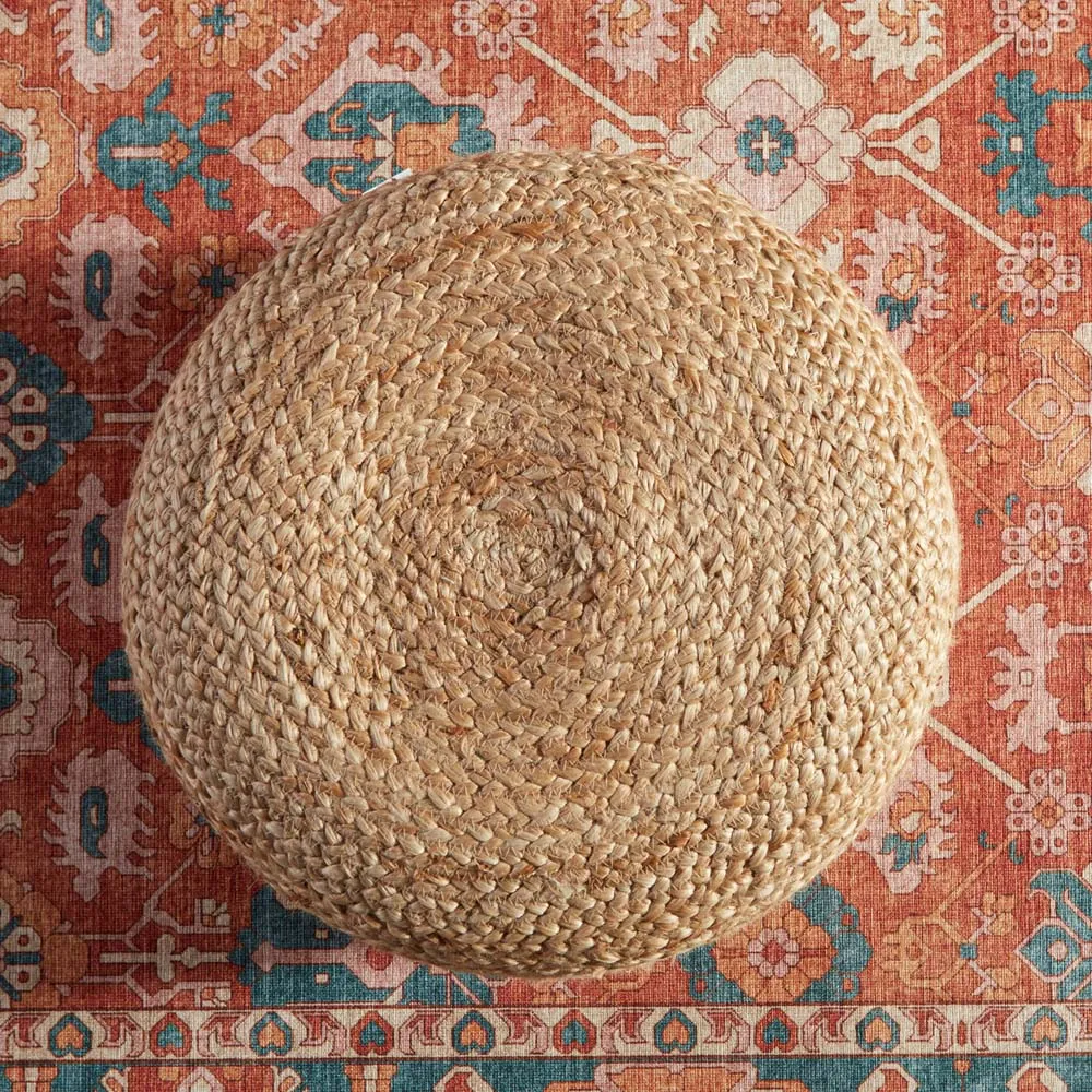 Aleena Round Pouf - Beige, Jute