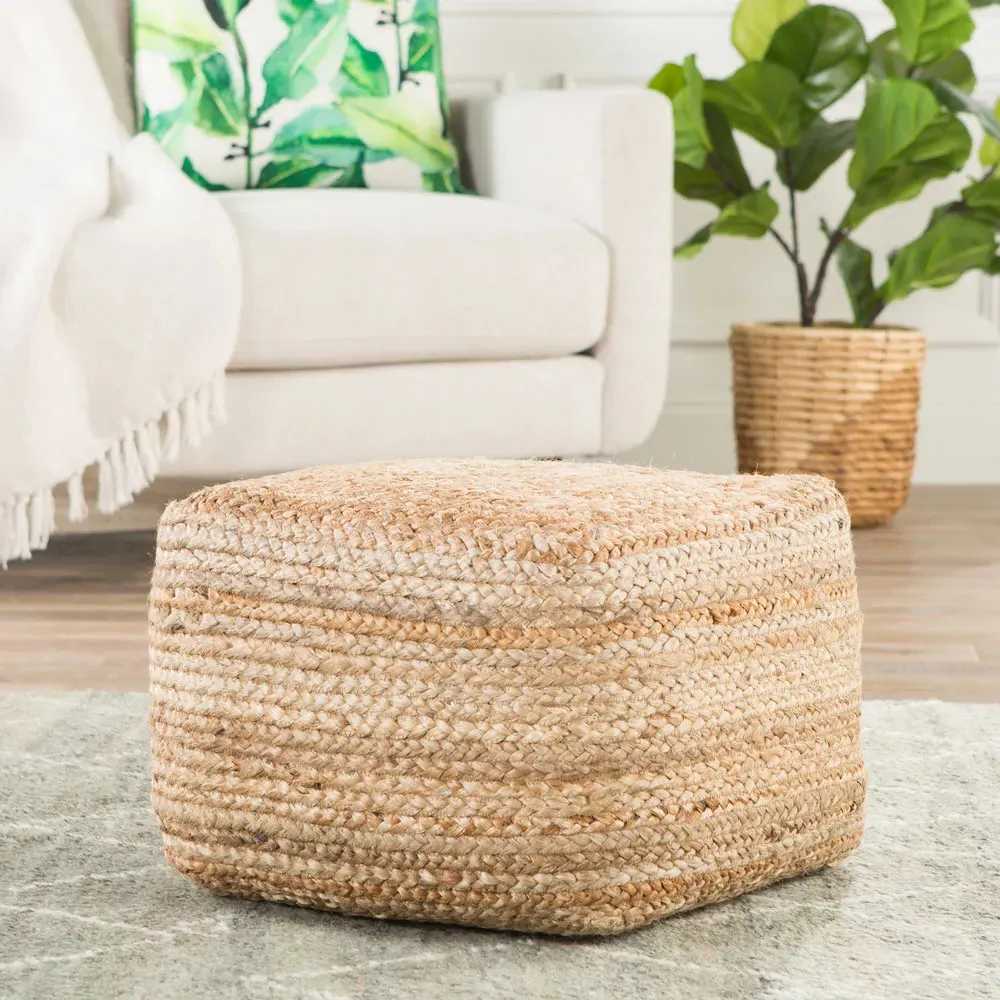 Aleena Square Pouf - Beige, Jute