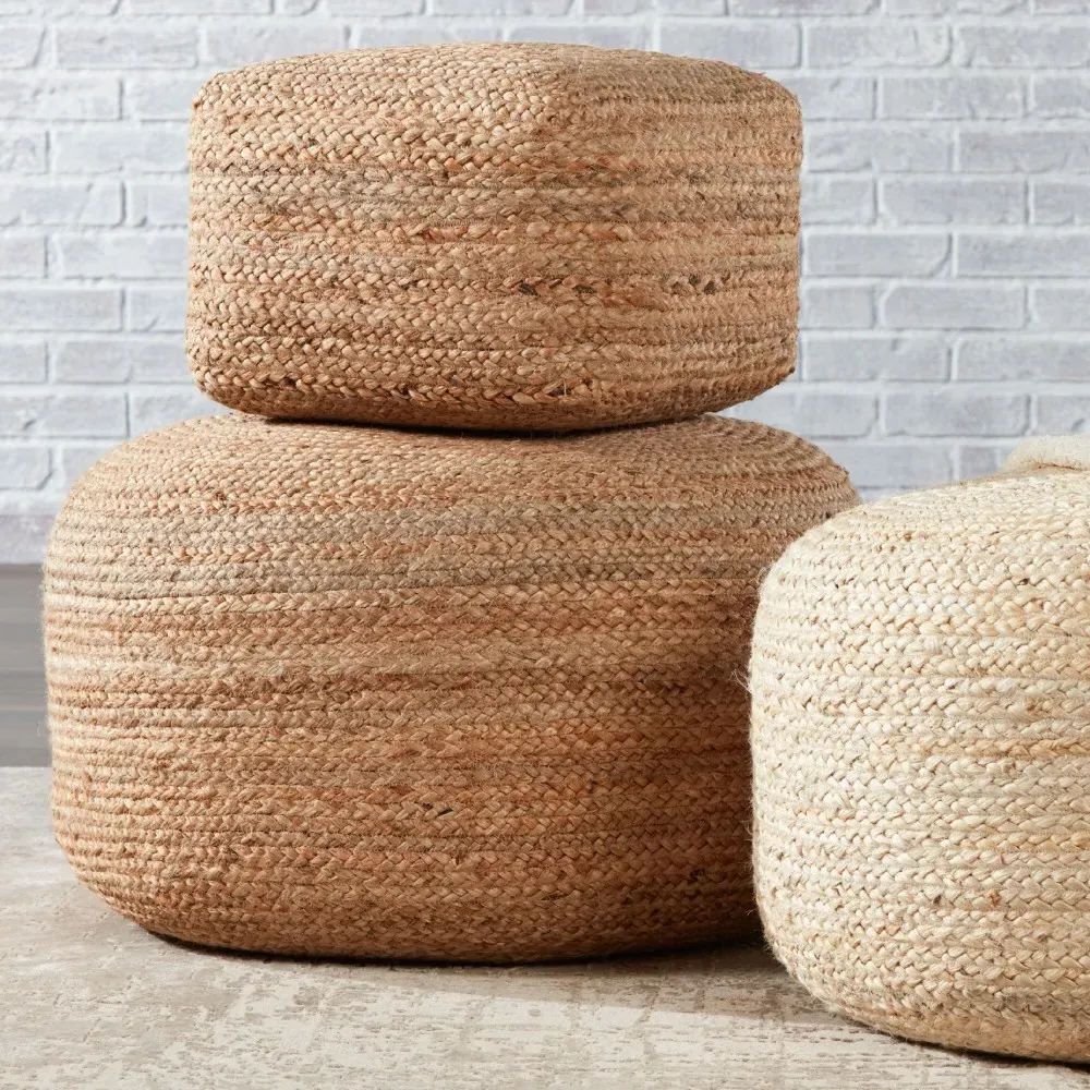 Aleena Square Pouf - Beige, Jute