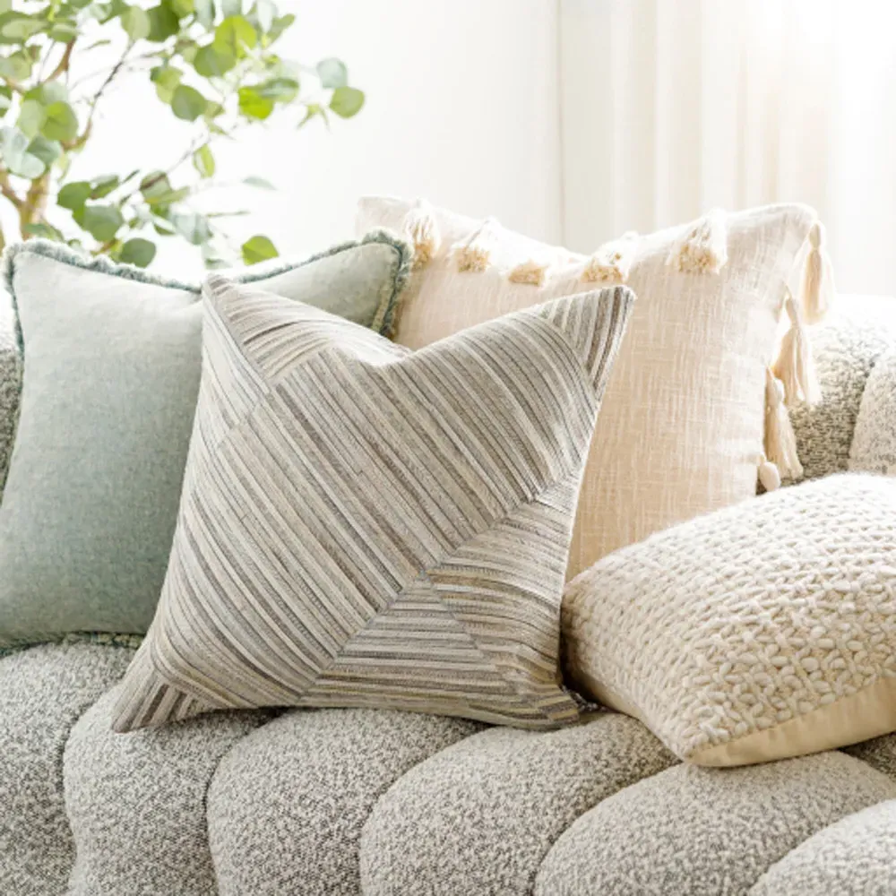 Alelia Stripe Throw Pillow - Cream, Leather