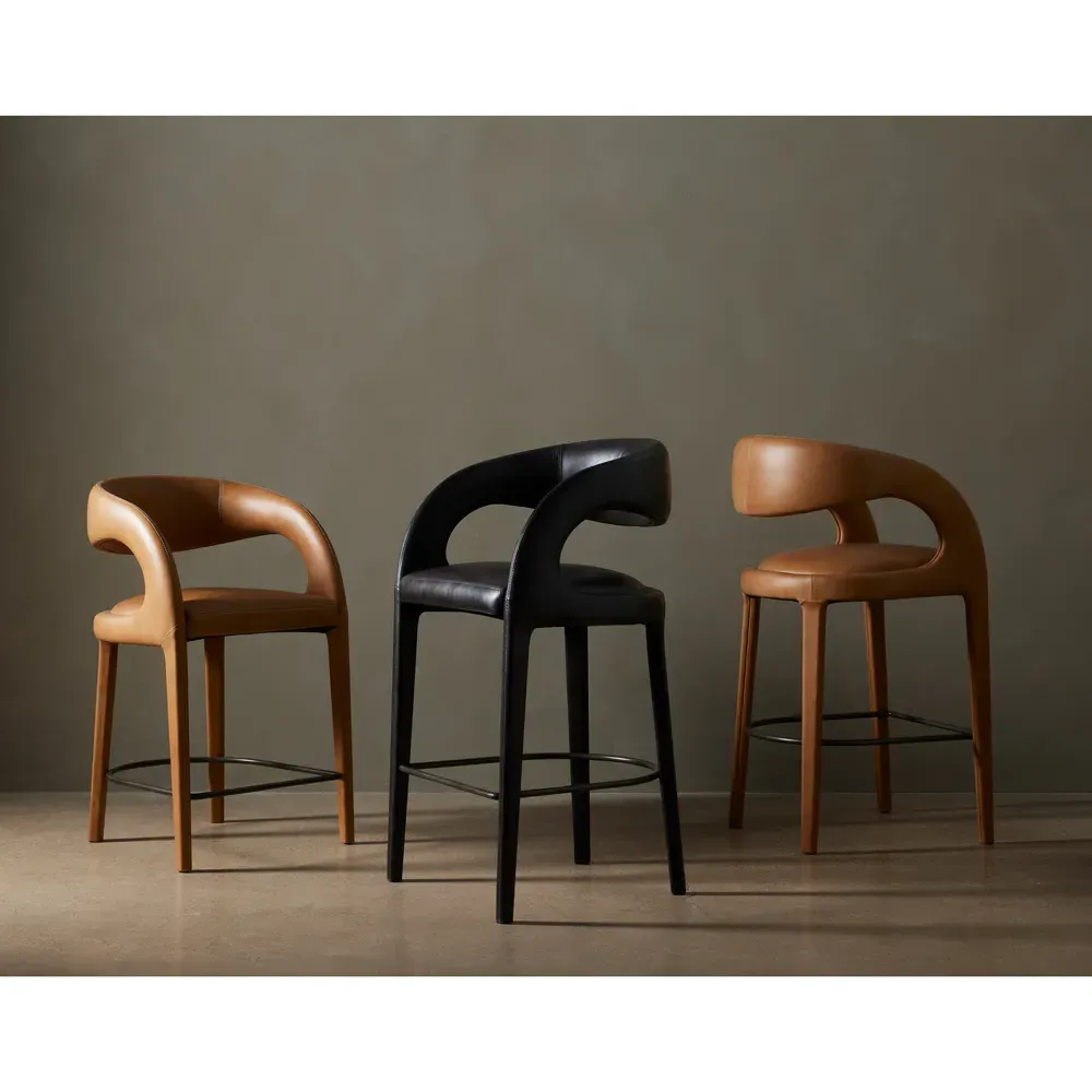 Alexander Bar Stool - Black, Leather