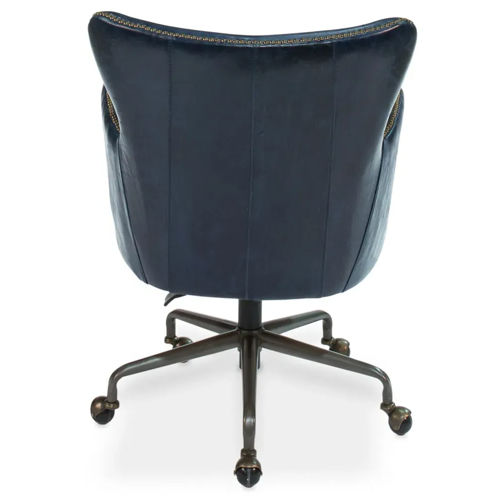 Alexander Swivel Office Chair with Nailhead Trim - Blue, Leather