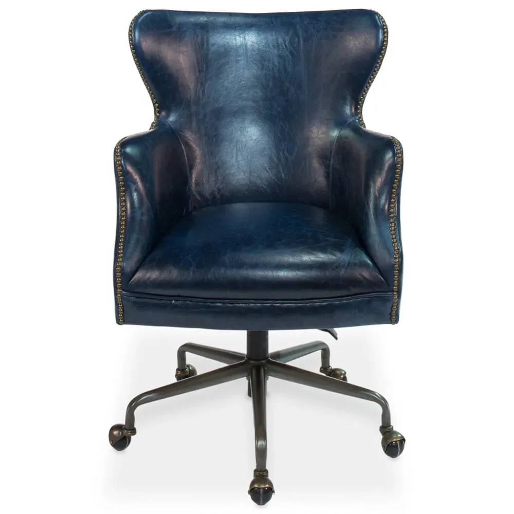 Alexander Swivel Office Chair with Nailhead Trim - Blue, Leather image