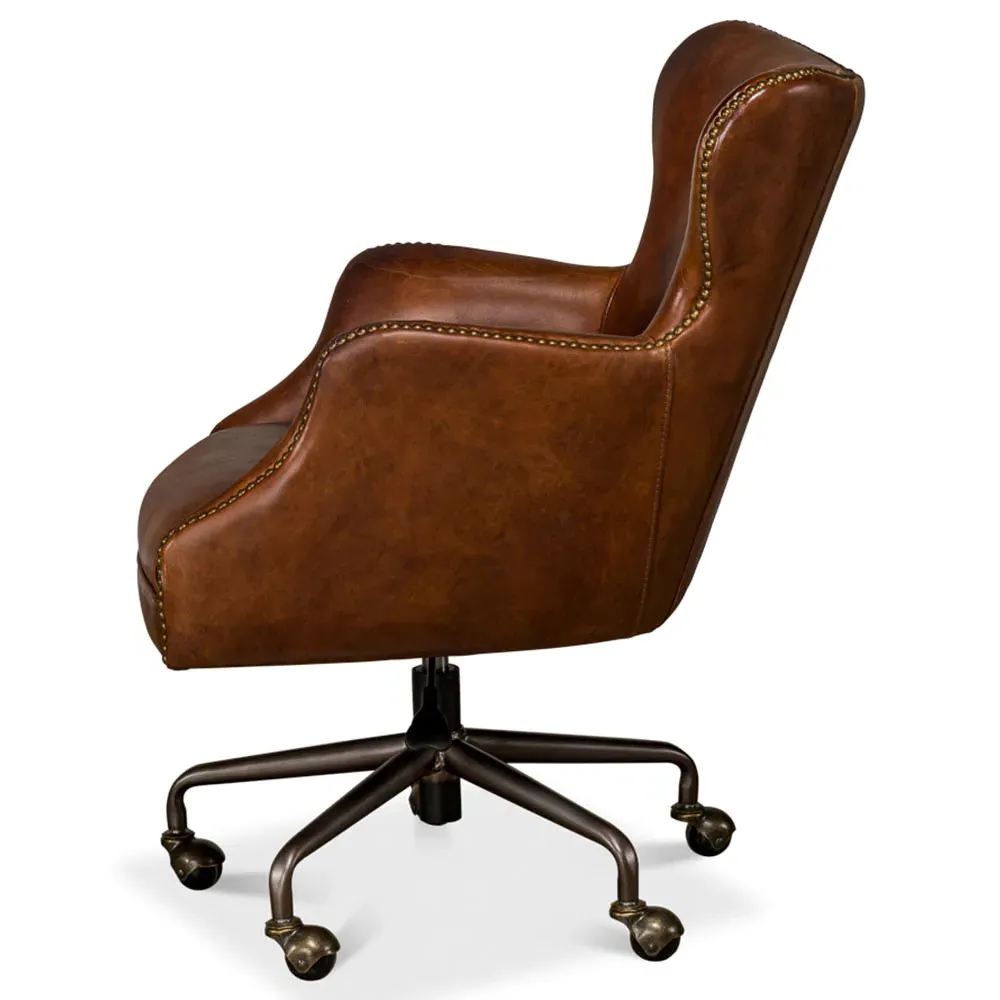 Alexander Swivel Office Chair with Nailhead Trim - Brown, Leather