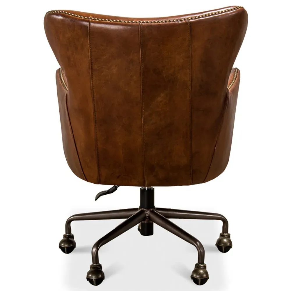 Alexander Swivel Office Chair with Nailhead Trim - Brown, Leather