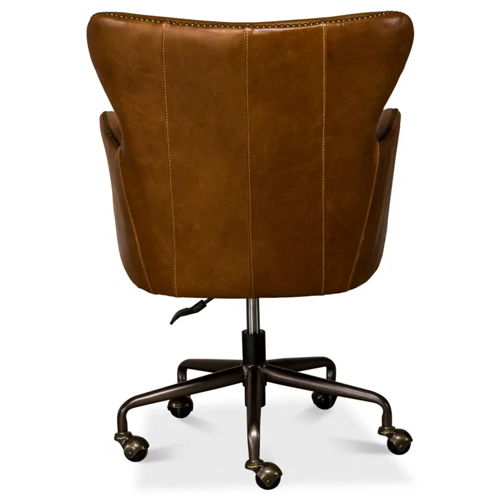 Alexander Swivel Office Chair with Nailhead Trim - Light Brown, Leather