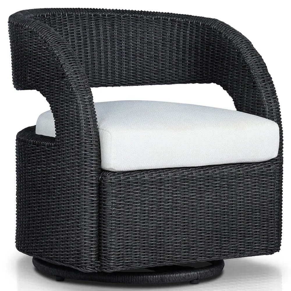 Alexander Wicker Outdoor Swivel Arm Chair - Black