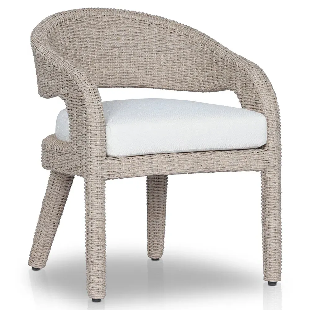 Alexander Woven Outdoor Dining Arm Chair - Beige, Aluminum