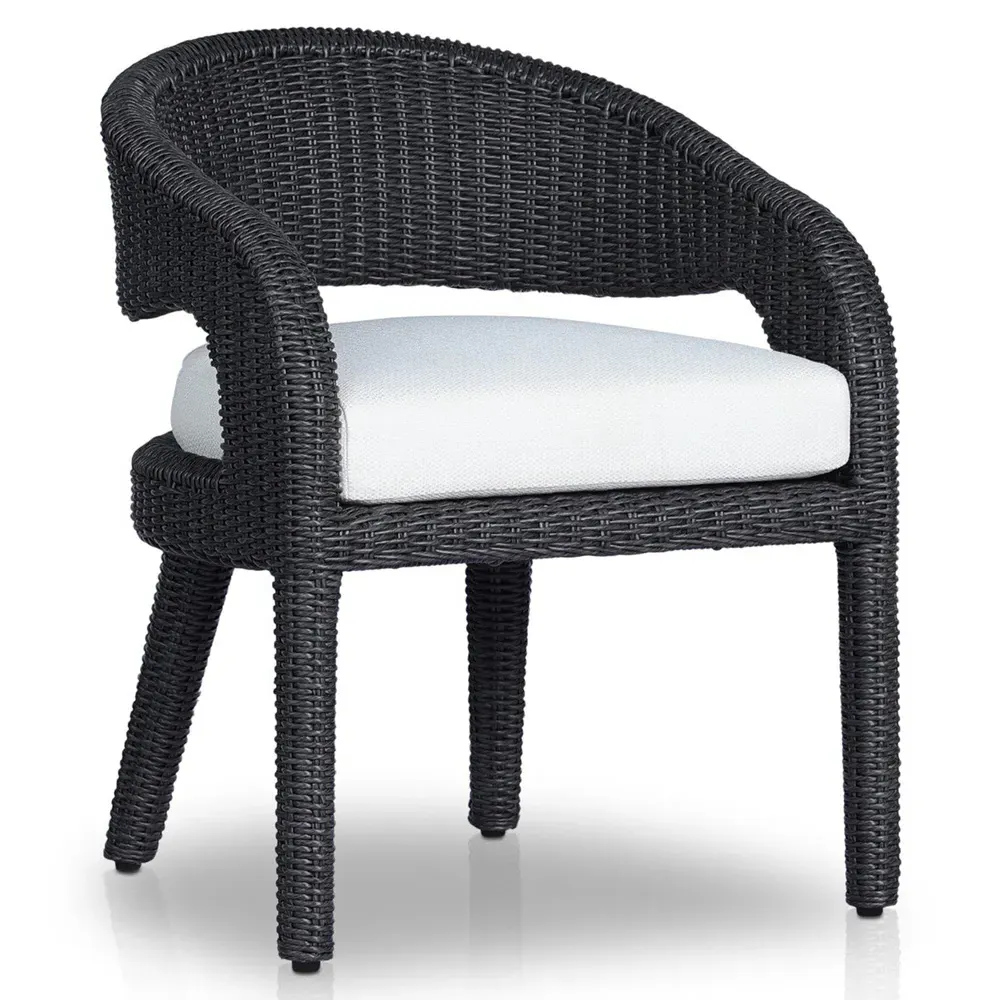 Alexander Woven Outdoor Dining Arm Chair - Black, Aluminum