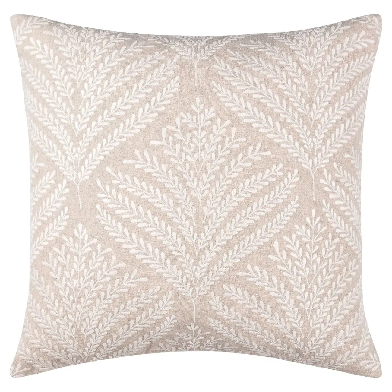 Alexine Square Embroidered Throw Pillow - Beige, Linen