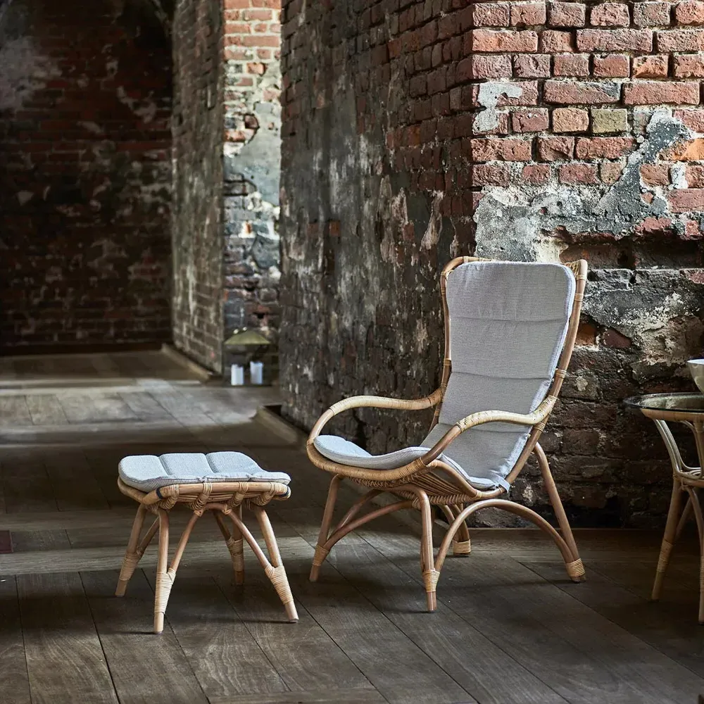 Alexis Woven Rattan Arm Chair and Stool - Natural Brown