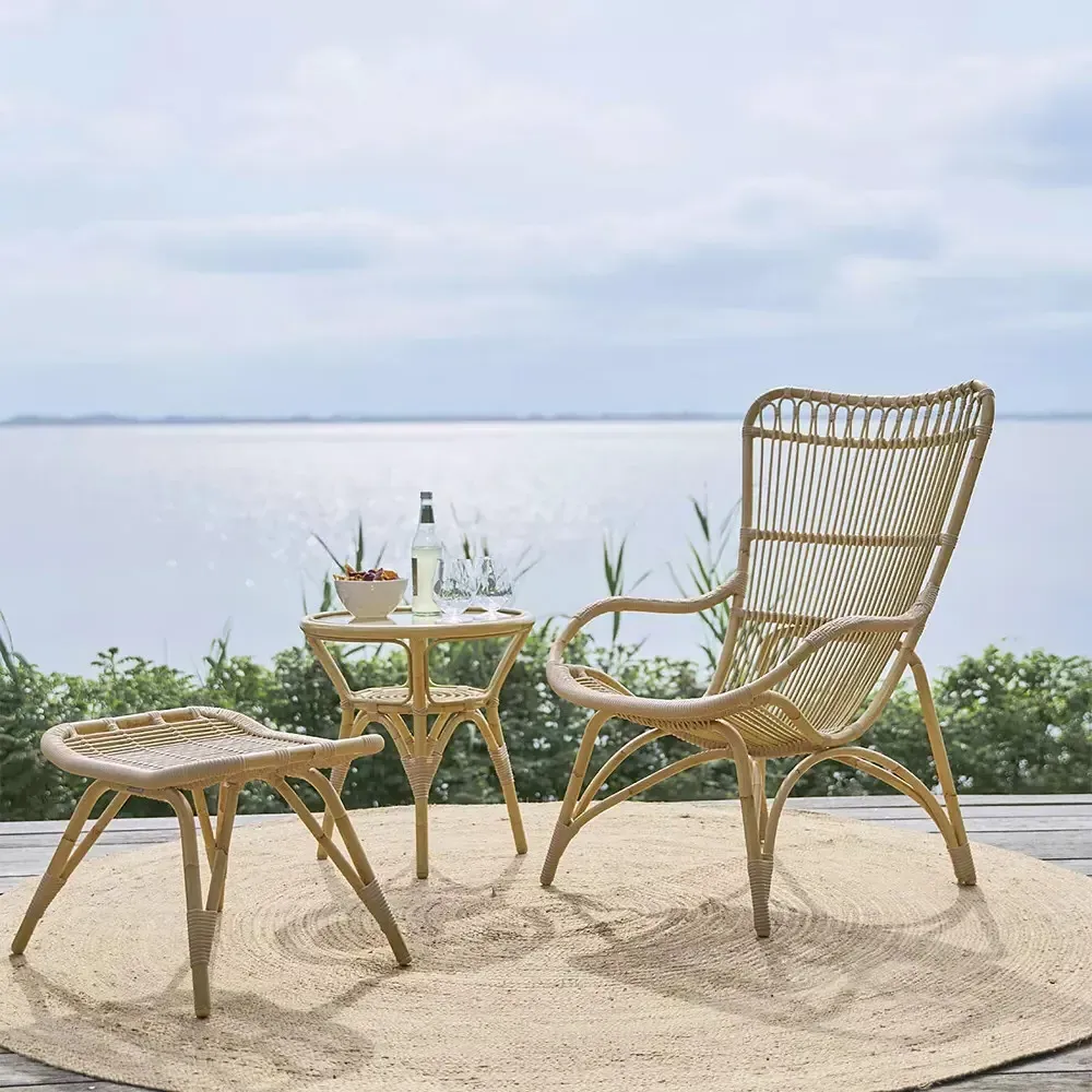 Alexis Woven Rattan Arm Chair and Stool - Natural Brown