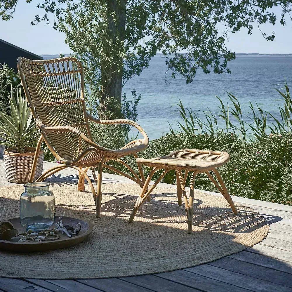 Alexis Woven Rattan Arm Chair and Stool - Natural Brown