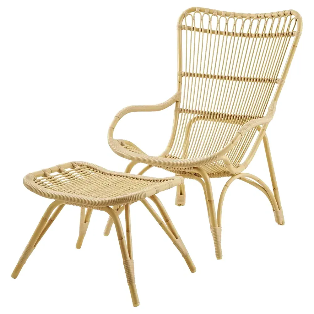 Alexis Woven Rattan Arm Chair and Stool - Natural Brown