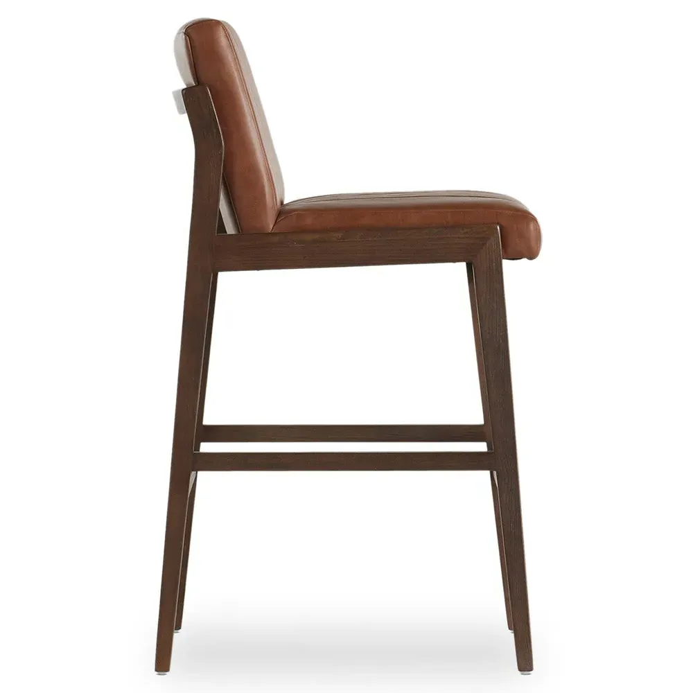Ali Channel Tufted Bar Stool - Brown, Leather