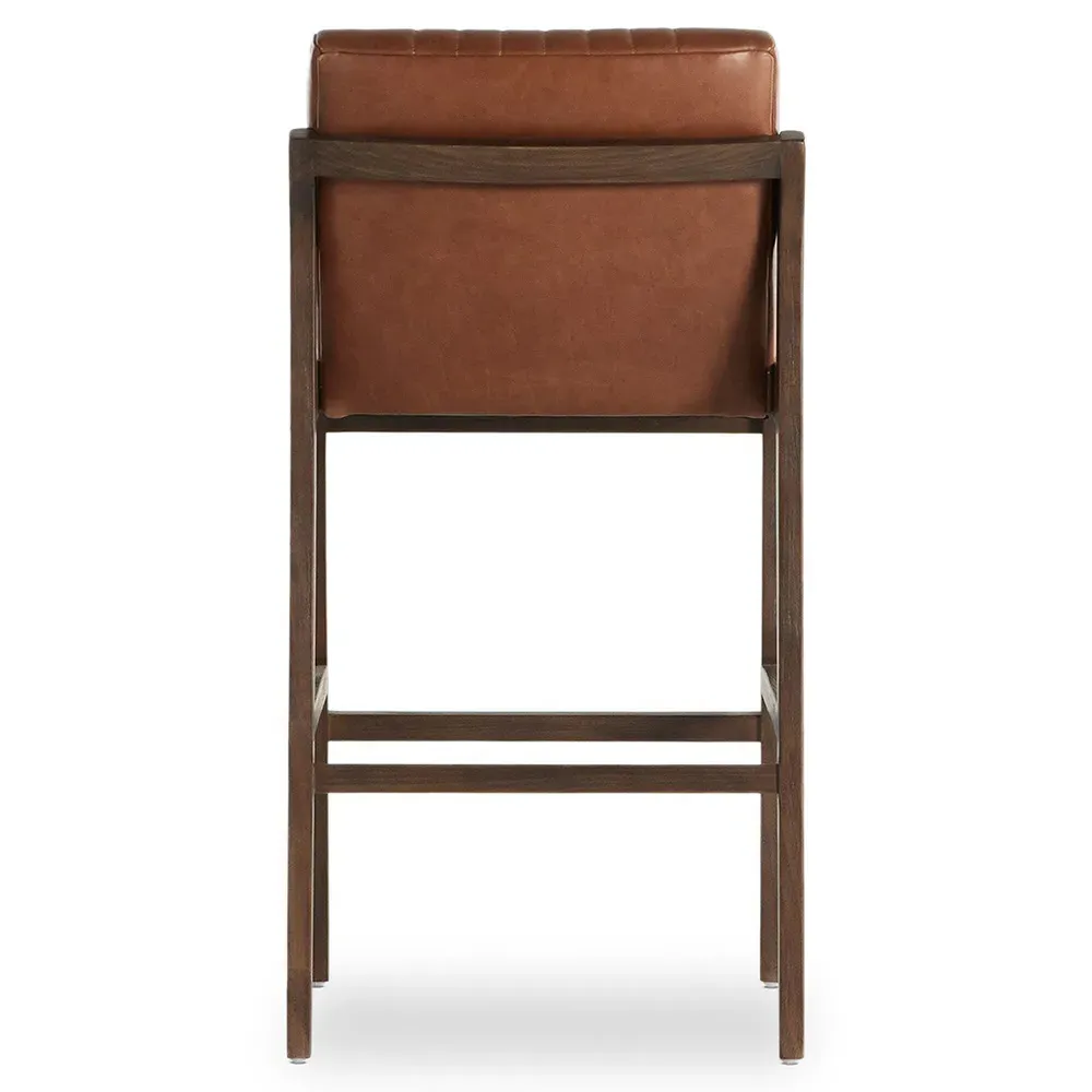 Ali Channel Tufted Bar Stool - Brown, Leather