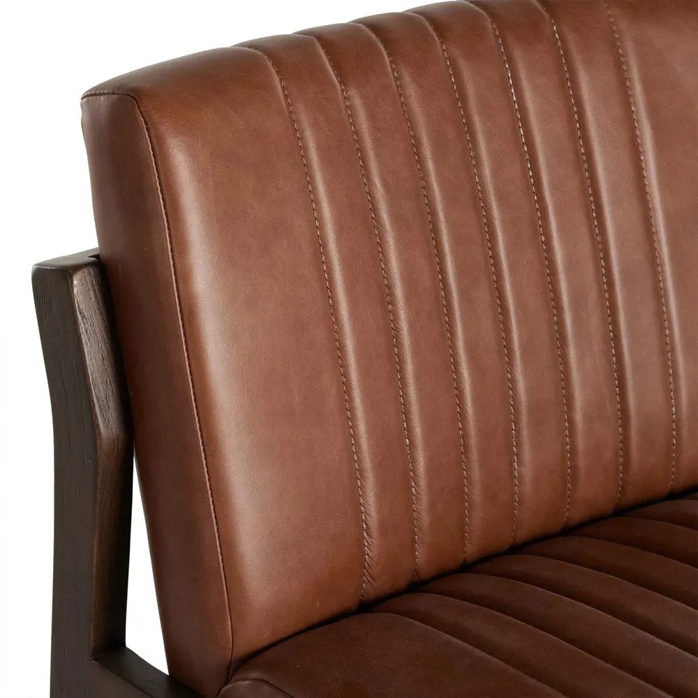 Ali Channel Tufted Bar Stool - Brown, Leather