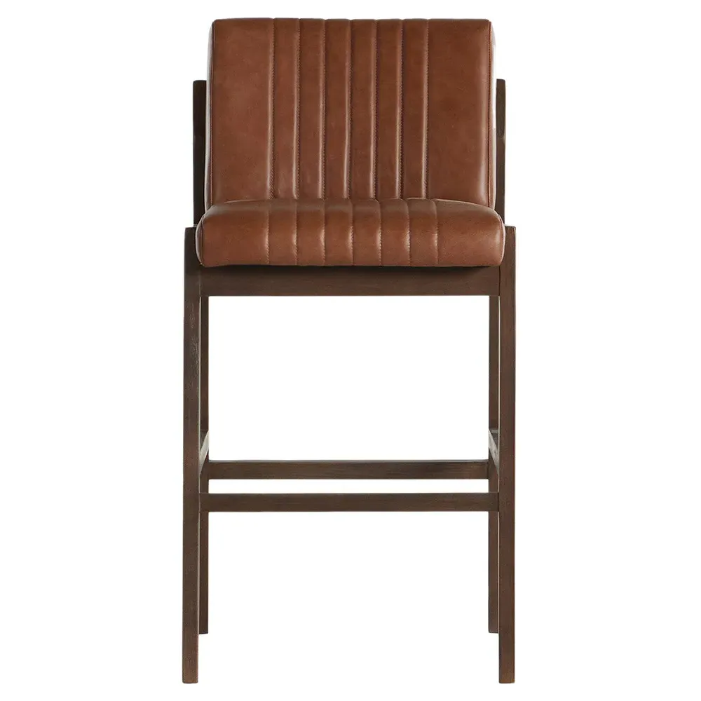 Ali Channel Tufted Bar Stool - Brown, Leather