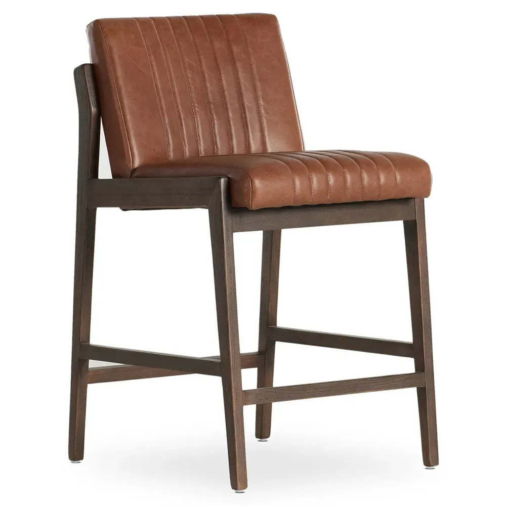 Ali Channel Tufted Counter Stool - Brown, Leather