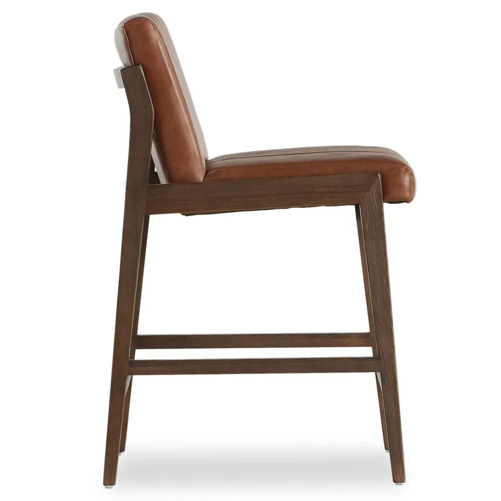 Ali Channel Tufted Counter Stool - Brown, Leather