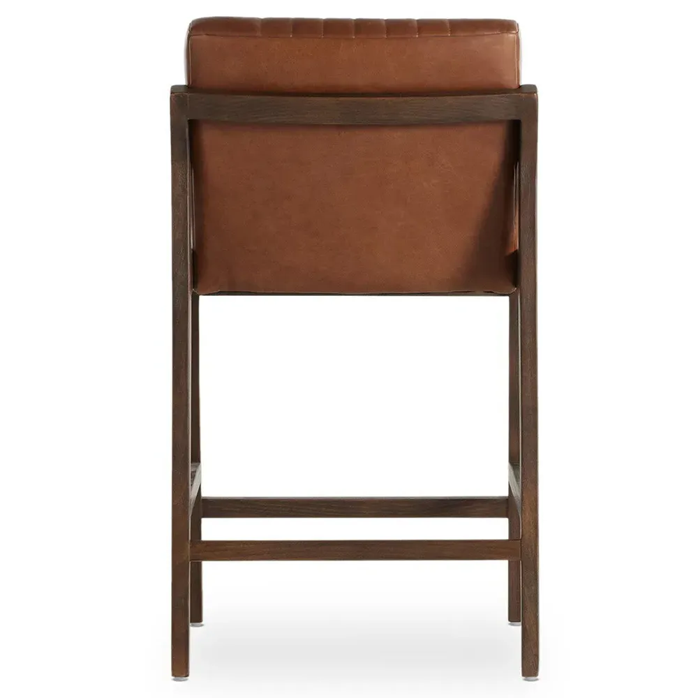 Ali Channel Tufted Counter Stool - Brown, Leather