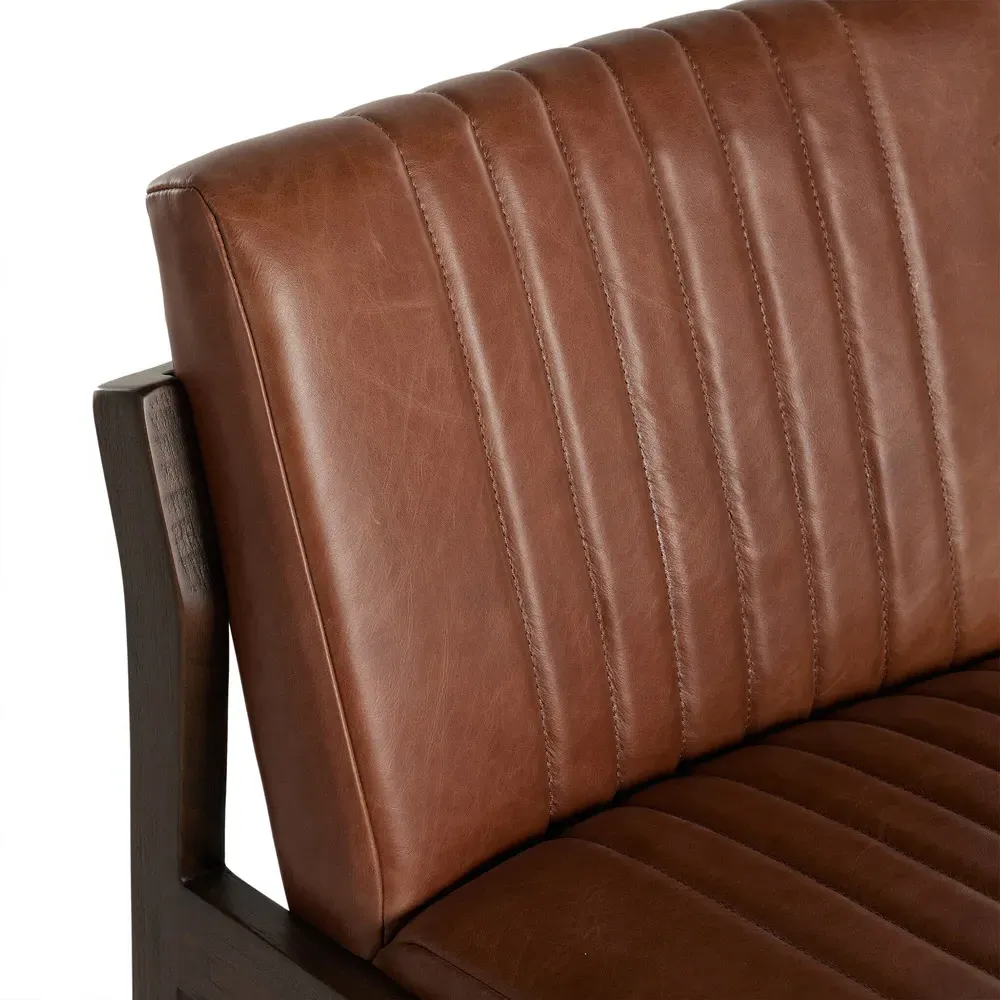 Ali Channel Tufted Counter Stool - Brown, Leather