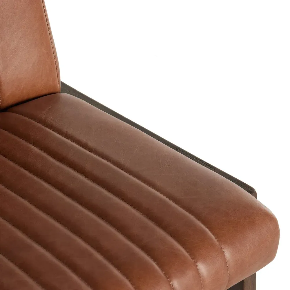 Ali Channel Tufted Counter Stool - Brown, Leather