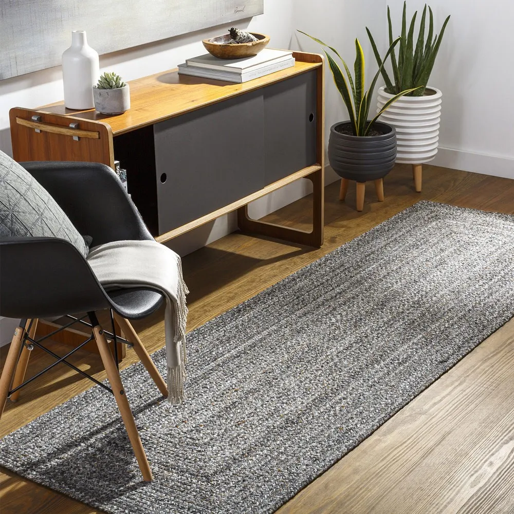 Ali Textured Solid Rug - Dark Grey, PET