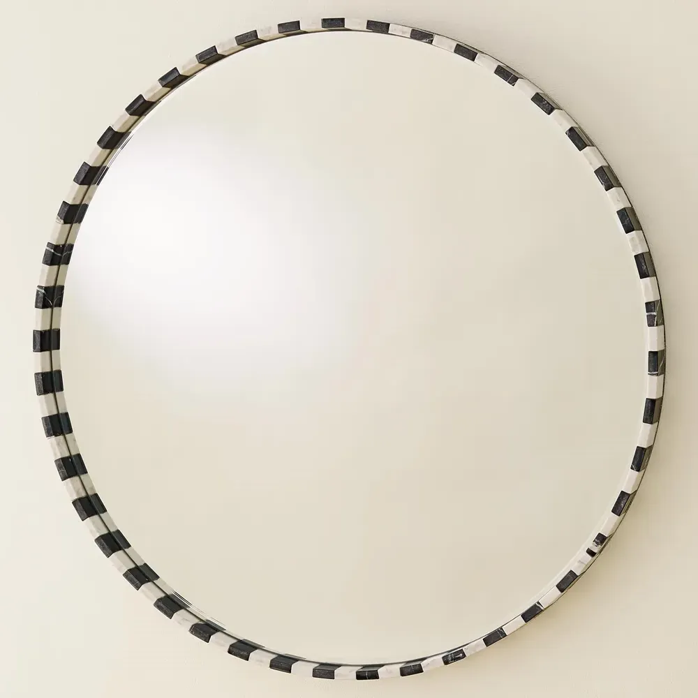Alia Round Vanity Wall Mirror - Black, Marble